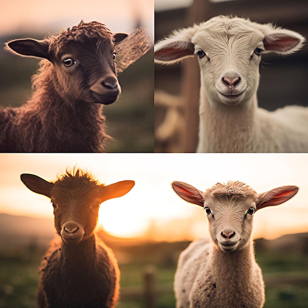 Tome una serie de retratos de los diferentes animales de la granja, cada toma con una profundidad superficial de f