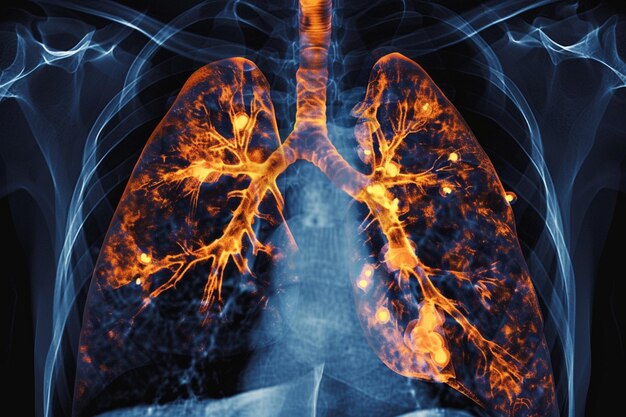 Tomografía computarizada anotada de los pulmones que destaca el nódulo generativo ai