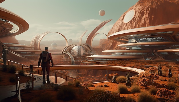 Foto tomorrowland en marte vida futurista y asentamiento de colonias en el planeta marte