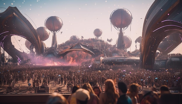 Tomorrowland Musikfestival auf der futuristischen Bühne von Mars