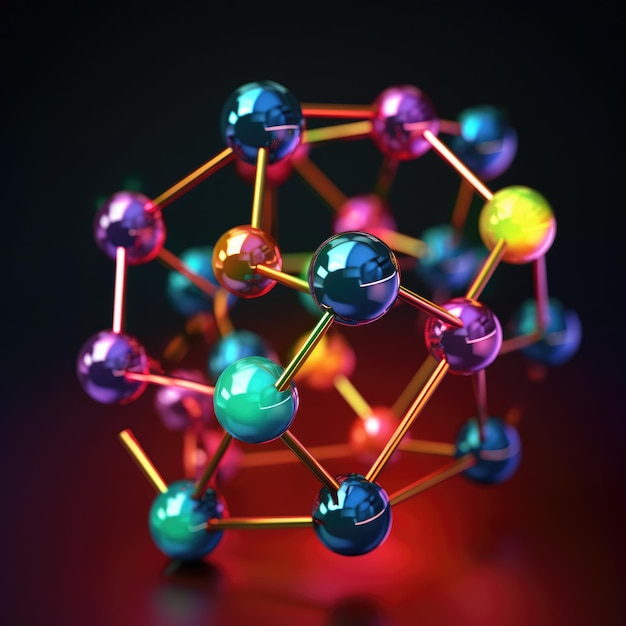 Átomos coloridos que forman una estructura molecular creada con tecnología de ai generativa
