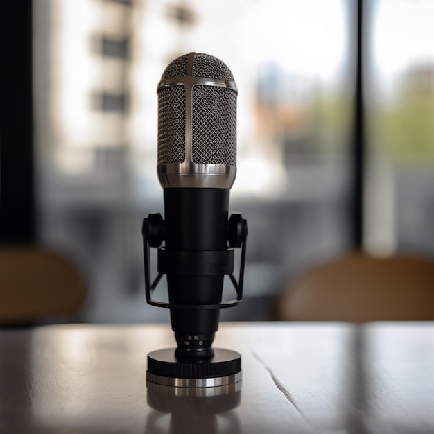 Ton- und Sprachaufnahmestudio mit niemandem für Podcast-Mikrofone im Vintage-Stil und Tools für