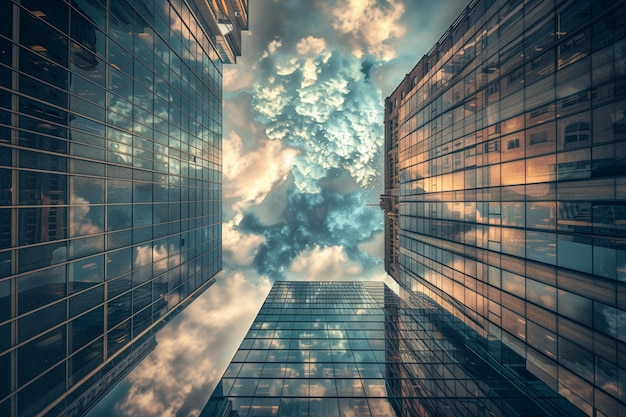Tonbild von modernen Bürogebäuden und Wolkenkratzern im Zentrum der Stadt realistisches Bild