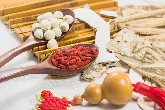 Foto tônico tradicional chinês combinação de ervas medicinais chinesas