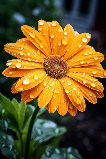 Tonos amarillos y naranjas florecen con gotas de agua.