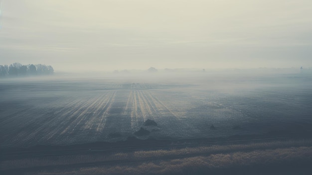 Tonos apagados y surrealismo Vista aérea de un campo de niebla