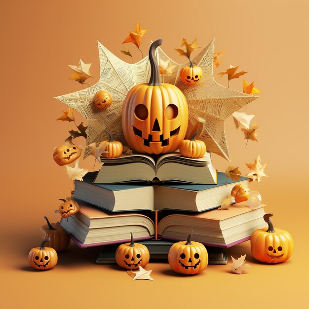 Tonos claros de colores, fondo colorido del tema de Halloween con objetos de Halloween, estilo de arte pop de libro 3D