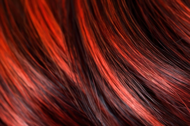 Tonos de color rojo en cabello castaño peinado de moda Color brillante Fondo de textura de cabello primer plano IA generativa