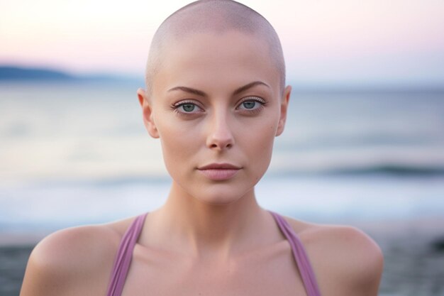 Foto en tonos de lila una mujer promueve la prevención del cáncer de cuello uterino día nacional de lucha contra el cáncer