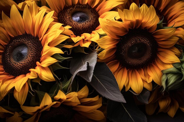 Foto los tonos melosos de los girasoles y las abejas