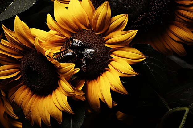 Foto los tonos melosos de los girasoles y las abejas