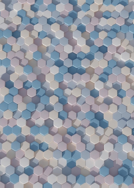 Tonos pastel abstractos y papel tapiz o fondo de mosaico hexagonal colorido Render 3d Inspiración de diseño de página con fondo abstracto Tonos de patrón de fondo degradado azul