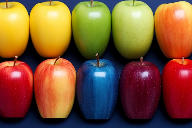 Foto tonos saludables un arco iris de manzanas