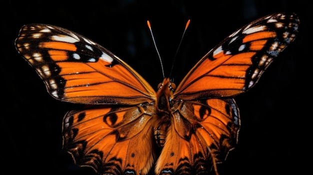 Tons brilhantes nas asas de uma borboleta no fundo das folhas secas geradas por IA