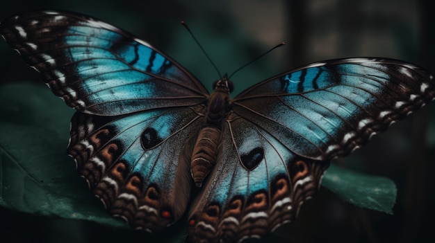 Tons brilhantes nas asas de uma borboleta no fundo das folhas secas geradas por IA