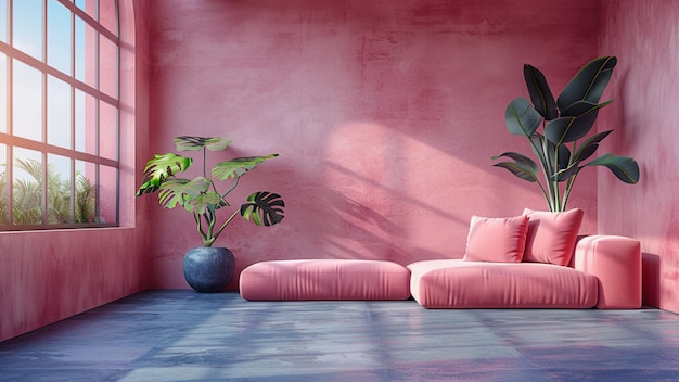 tons de cor rosa e azul marinho móveis renderização 3D