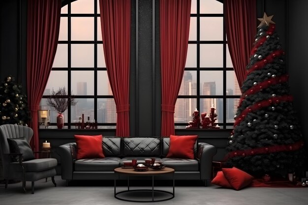 Tons pretos e vermelhos decoração interior de Natal