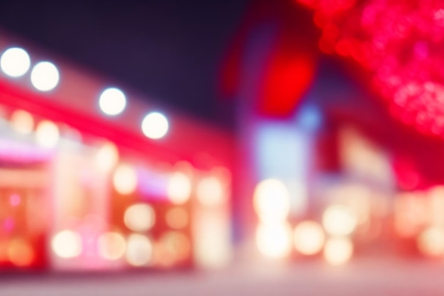 Foto tons vermelhos bokeh fundo de centro comercial com luzes imagem desfocada