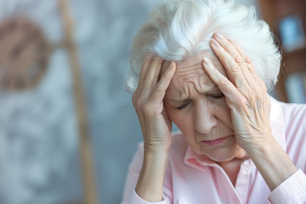 Tonturas ou dores de cabeça de mulheres idosas caucasianas