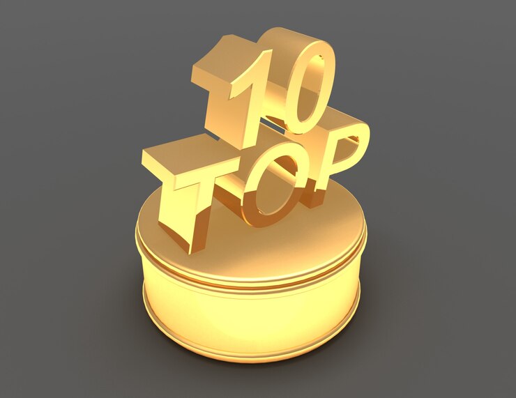 Foto top 10 de ouro no pódio. ilustração renderizada 3d