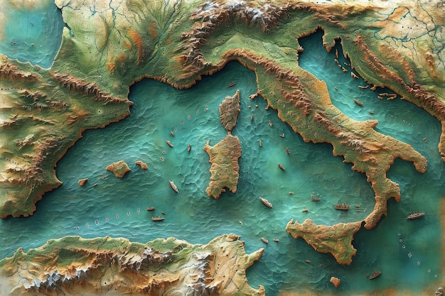 Top-Ansicht der Reliefkarte Europas 3D-Illustration