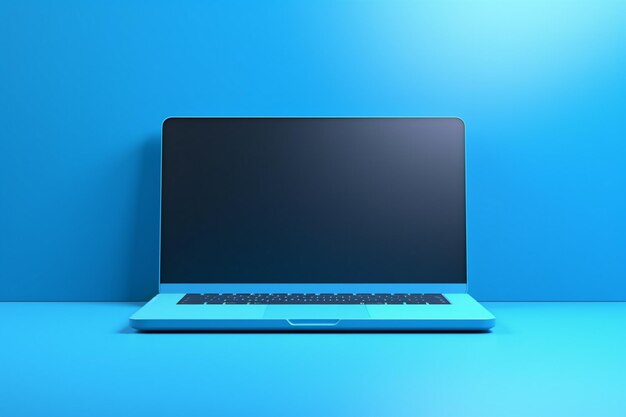 Foto top-ansicht des laptop-konzepts mit blauem schreibtisch-konzept