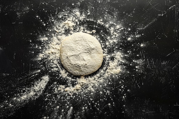 Foto top-ansicht des weizenmehlkreises auf der tafel zum backen