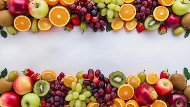 Top-Ansicht von Früchten auf einem einfachen Hintergrund mit Kopierraum