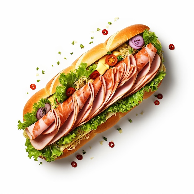 Foto top-ansicht von fulllength submarine sandwich auf white