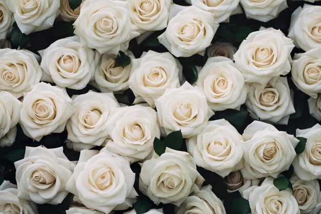 Foto top-ansicht von weißen rosen blumiger hintergrund generativ ai