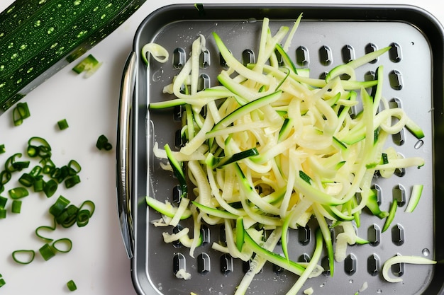 Top-Aussicht des Raster mit Zucchini-Stücke daneben