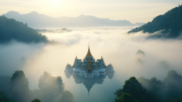 Top-Blick auf den thailändischen Tempel im Nebelmeer