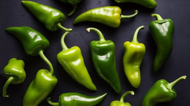 Top Close-up-Bild Paprika grüne heiße Paprika auf dem dunklen Tisch