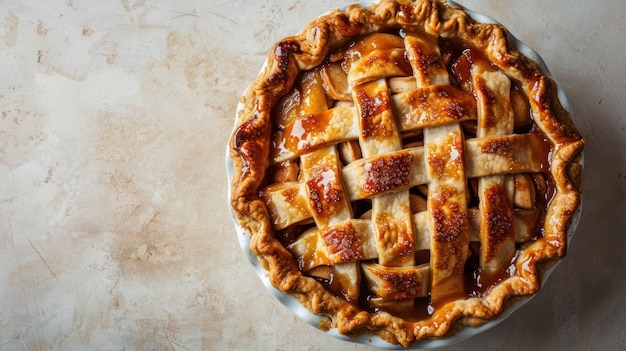 Top-Down-Aufnahme eines ahornglasierten Apfelkuchen auf weißem Hintergrund