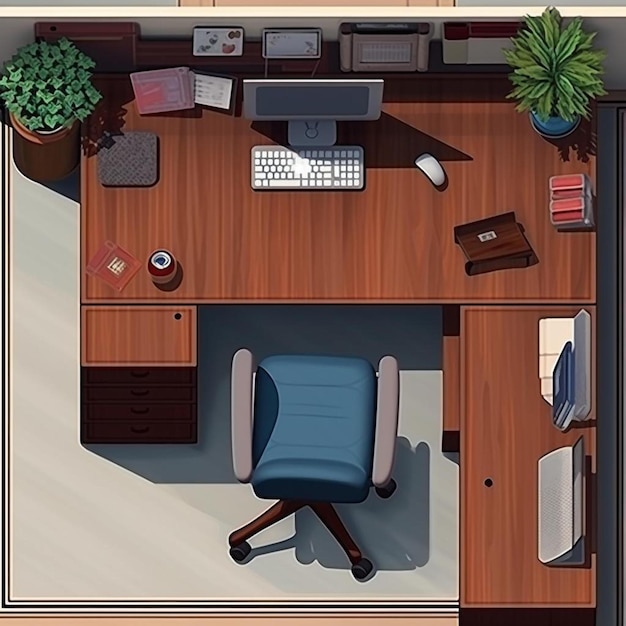 Foto top-view-büro-innenelemente realistische vektorillustration