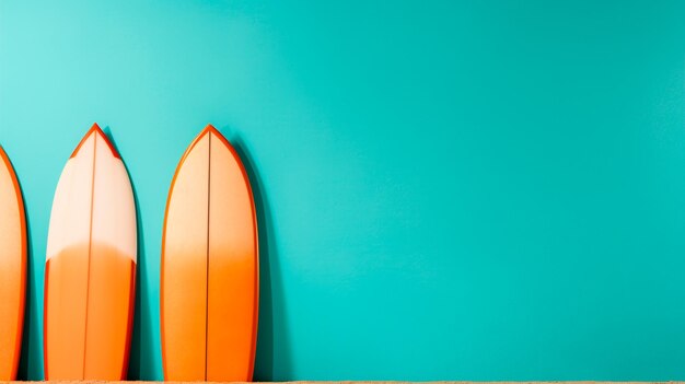 Top-View des Surfboards auf blau-orangefarbenem Hintergrund