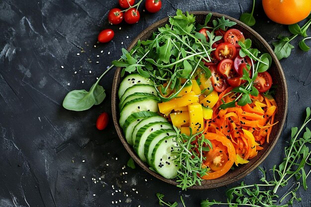 Top-View einer Person, die eine Schüssel mit dem köstlichen veganen Salat hält