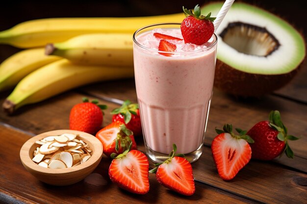 Top-View eines Smoothie-Glases mit einem Wirbel aus gemischtem Beerenpüree oben