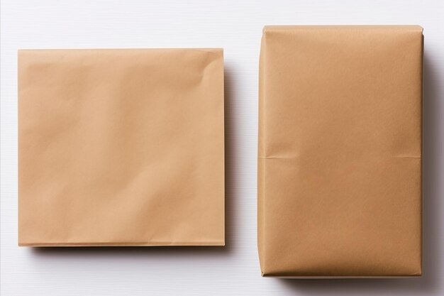 Top view embalagem de alimentos de papel kraft para entrega ecológica em conceito de colocação plana