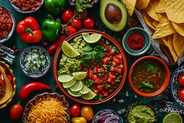 Foto top-view köstliches mexikanisches essen mit fleisch