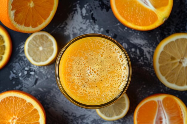 Foto top-view mango und orangen-smoothie