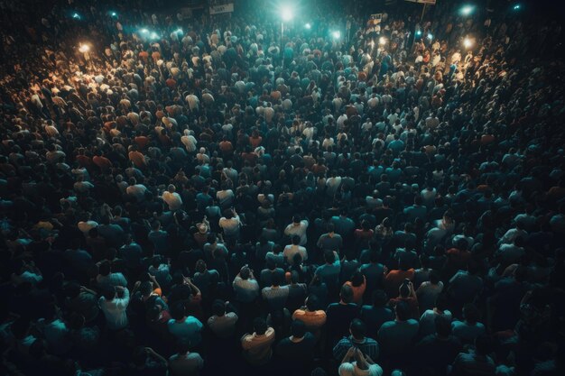 Foto top view of crowd of people watching concert crowd in open air concert at night with lighting effects ai generated