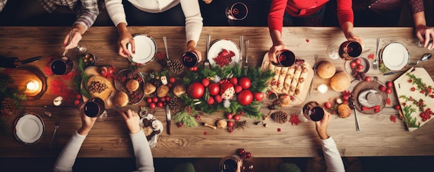 Top view_of_family Abendessen feiern Winter Weihnachtsferien Generative ai