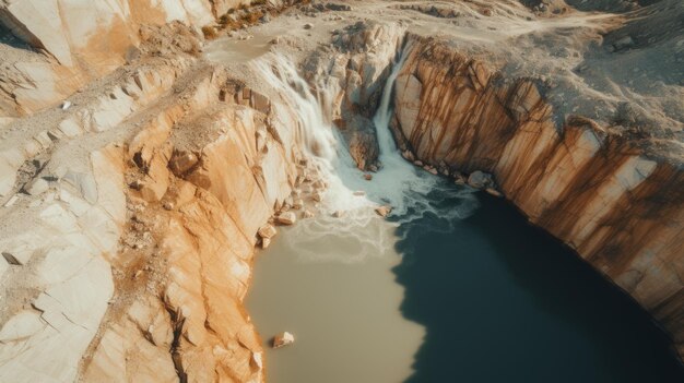 top view pedreira de argila com água IA geradora