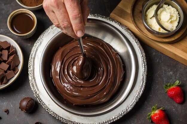 Foto top-view schokoladen-dessertvorbereitung ar c
