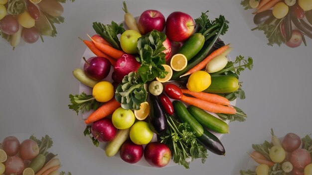 Foto top-view-sortiment von ökologischem obst und gemüse