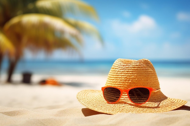 Top-View-Strandaccessoires blauer Sommer-Hintergrund hochwertiges Bild auf weißem Hintergrund