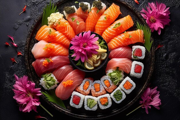 Top view variedade de sushi