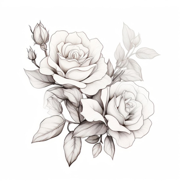 Topdown Rose Line Art Vektor-Illustration in hellgrau und Beige