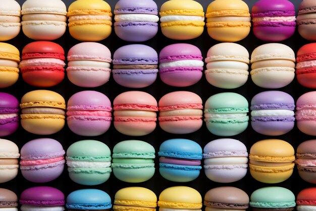 Foto topdown view of a delectable array of vibrant macarons on a colorful background